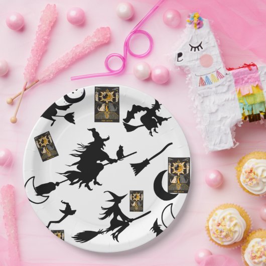 Assiettes En Carton sorcière assistant chatte lune bloomstick (Fête)