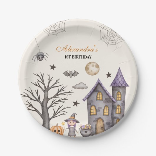 Assiettes En Carton Sorcière bébé douce et Éffrayante Anniversaire (Devant)