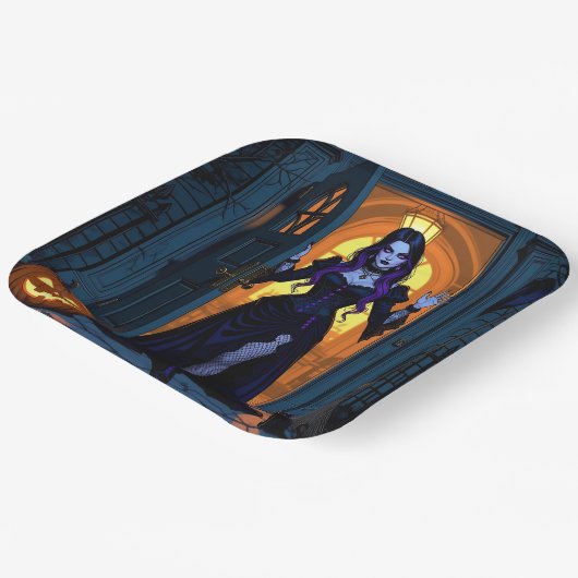 Assiettes En Carton Sorcière, chat noir et Halloween Jack-O-Lanterne (Angulaire)