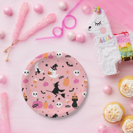 Assiettes En Carton Sorcière chauves-souris araignées fantôme Citrouil (Fête)