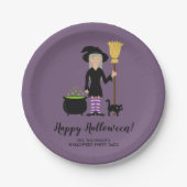 Assiettes En Carton Sorcière Cute Avec Un Chat Texte Personnalisé D'Ha (Devant)