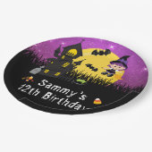 Assiettes En Carton Sorcière de fête d'anniversaire d'Halloween violet (Angle)
