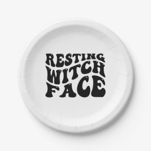 Assiettes En Carton Sorcière de repos visage-Halloween-Éffrayant-Scary