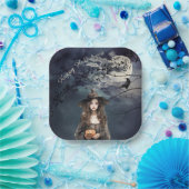 Assiettes En Carton Sorcière d'Halloween au clair de lune (Fête)