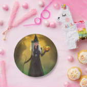 Assiettes En Carton Sorcière d'Halloween avec canne (Fête)