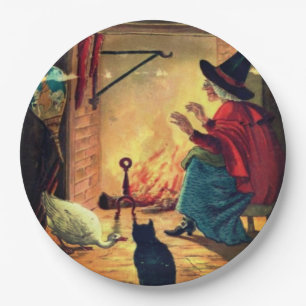Assiettes En Carton Sorcière d'Halloween vintage par coeur chaud