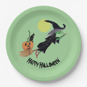 Assiettes En Carton Sorcière Halloween Party Amusante plaque de papier