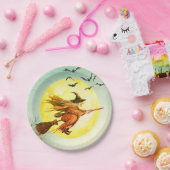 Assiettes En Carton Sorcière Halloween sur Broomstick (Fête)