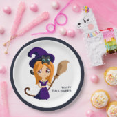 Assiettes En Carton Sorcière mignonne en Casquette violet Halloween (Fête)