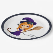 Assiettes En Carton Sorcière mignonne en Casquette violet Halloween (Angle)