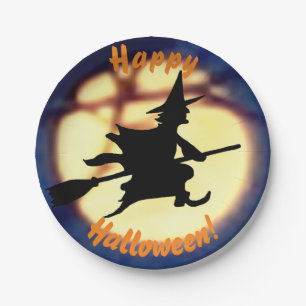 Assiettes En Carton Sorcière sur la lune Plaques en papier Halloween