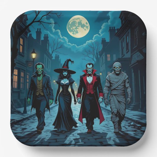 Assiettes En Carton Sorcière, Vampire, Dracula et la fête d'Halloween  (Recto)