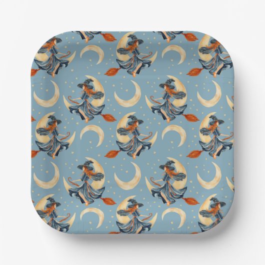 Assiettes En Carton Sorcière volant sur la lune cresente (Recto)