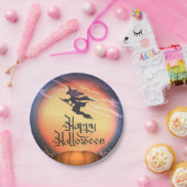 Assiettes En Carton Sorcière volante d'Halloween (Fête)