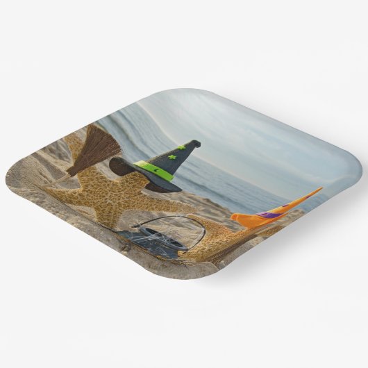 Assiettes En Carton Sorcières d'étoiles de plage d'Halloween (Angulaire)