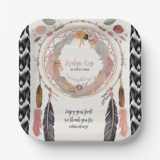 Assiettes En Carton Sote Boho Dreamcatcher Baby shower Party (Recto)