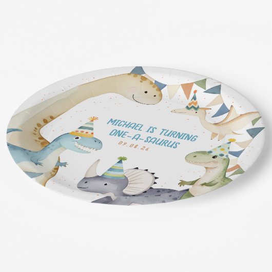Assiettes En Carton Sote Dinosaur garçon dinomite fête d'anniversaire (Angle)