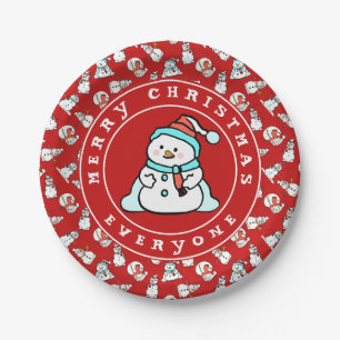 Assiettes En Carton Souhaitons à tous un joyeux bonhomme de neige roug