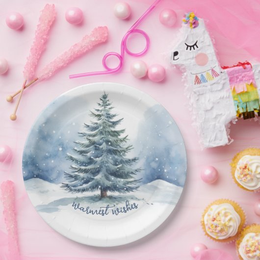 Assiettes En Carton Souhaits les plus chauds Neige couvert Arbre À feu (Fête)