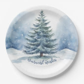 Assiettes En Carton Souhaits les plus chauds Neige couvert Arbre À feu (Devant)