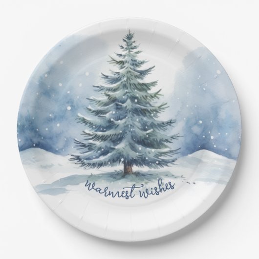Assiettes En Carton Souhaits les plus chauds Neige couvert Arbre À feu (Devant)