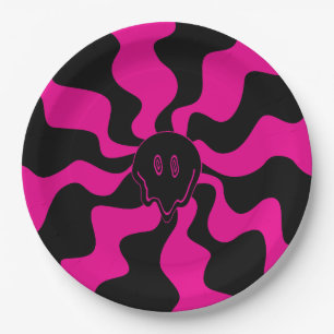 Assiettes En Carton Sourire fondu - Magenta et noir