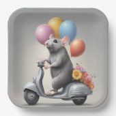 Assiettes En Carton Souris d'anniversaire sur un scooter (Recto)