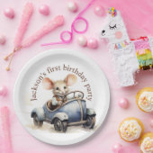 Assiettes En Carton Souris d'aquarelle mignonne en voiture bleue Premi (Fête)