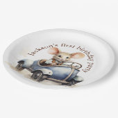 Assiettes En Carton Souris d'aquarelle mignonne en voiture bleue Premi (Angle)