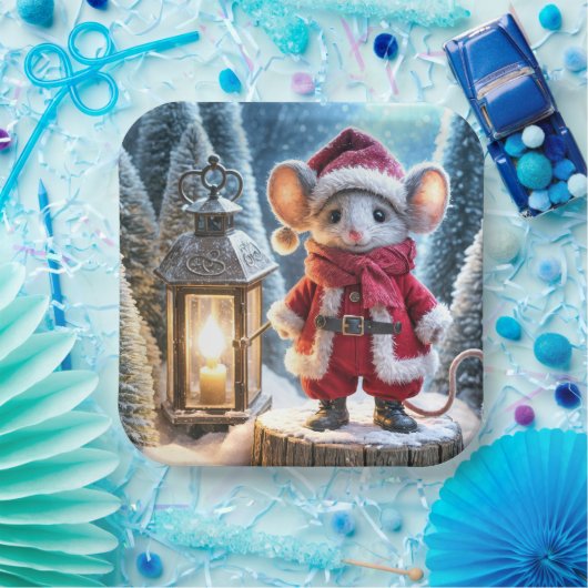 Assiettes En Carton Souris De Noël Avec Lanterne Lumineuse (Fête)