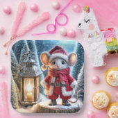 Assiettes En Carton Souris De Noël Avec Lanterne Lumineuse (Fête)