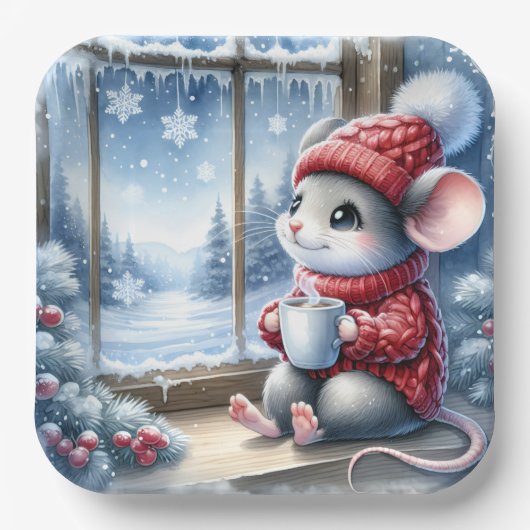 Assiettes En Carton Souris de Noël dans la fenêtre (Recto)