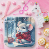 Assiettes En Carton Souris de Noël dans la fenêtre d'hiver (Fête)