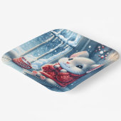 Assiettes En Carton Souris de Noël dans la fenêtre d'hiver (Angulaire)