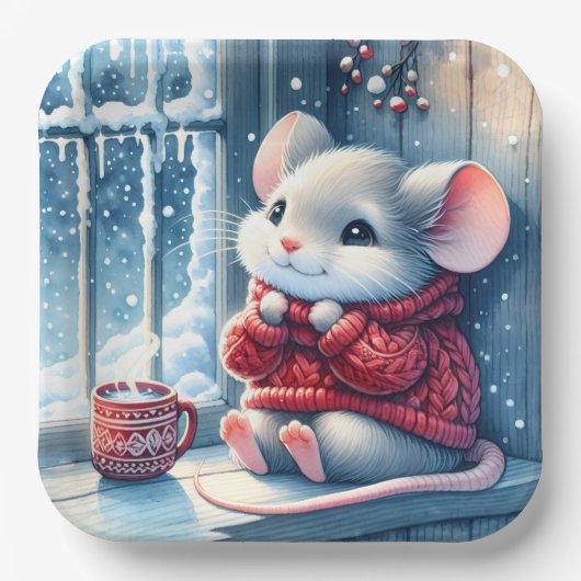 Assiettes En Carton Souris de Noël dans la fenêtre d'hiver (Recto)