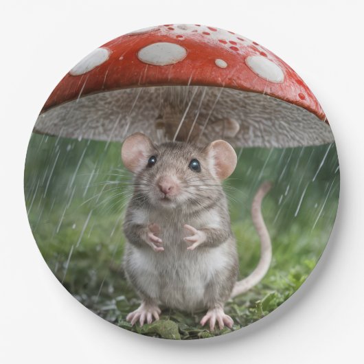 Assiettes En Carton Souris sous un champignon (Devant)