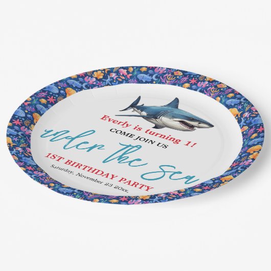 Assiettes En Carton Sous la mer 1er fête d'anniversaire (Angle)