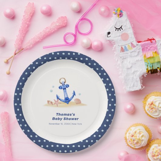 Assiettes En Carton Sous la mer Ancre nautique Baby shower garçon (Fête)
