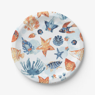 Assiettes En Carton Sous la mer Animaux de l'océan corail à l'aquare