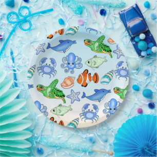 Assiettes En Carton Sous la mer Baby shower Sea Creatures