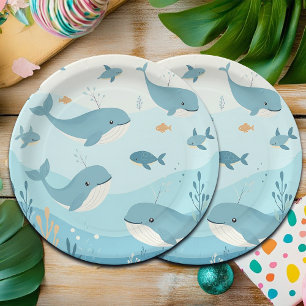 Assiettes En Carton Sous la mer Baleines et poissons enfants