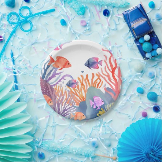 Assiettes En Carton Sous la mer Coral Reef Aquarelle (Fête)