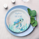 Assiettes En Carton Sous la mer jolie tortue aqua bleu baby shower<br><div class="desc">Sous la mer jolie tortue de mer aqua bleu baby shower personnalisé monogramme imprimé plaques modèle,  sip et mer bébé garçon baby shower table décor personnalisé papier assiettes</div>