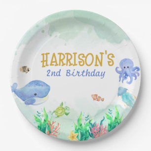 Assiettes En Carton Sous la mer Nautique Tortue de baleine Anniversair