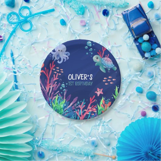 Assiettes En Carton Sous la mer Océan 1er bébé garçon Anniversaire (Fête)