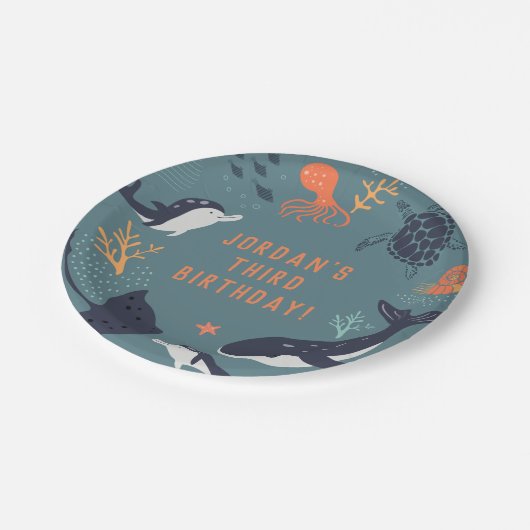 Assiettes En Carton Sous la mer Océan Animaux Garçon fête d'anniversai (Angle)