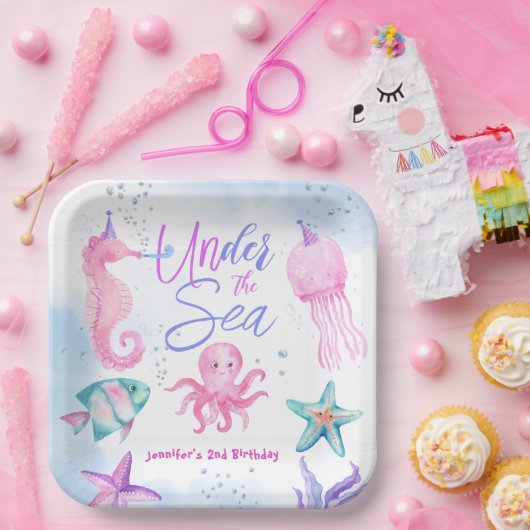 Assiettes En Carton Sous La Mer ! Pink Ocean Girl 2e anniversaire (Fête)