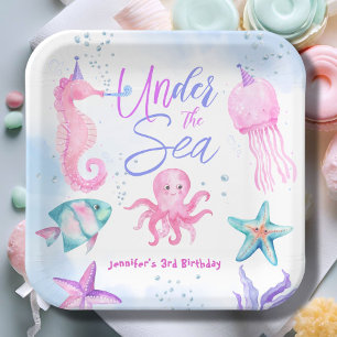Assiettes En Carton Sous La Mer ! Pink Ocean Girl 3e anniversaire