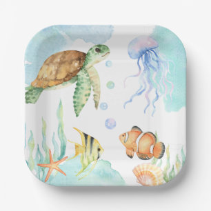 Assiettes En Carton Sous la plaque de papier de mer
