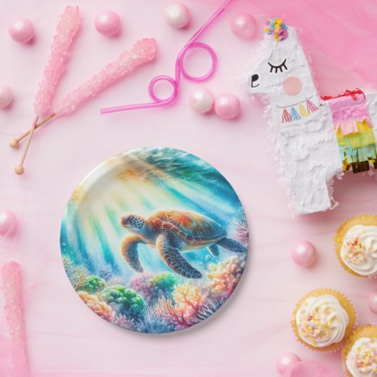 Assiettes En Carton Sous la tortue de mer (Fête)